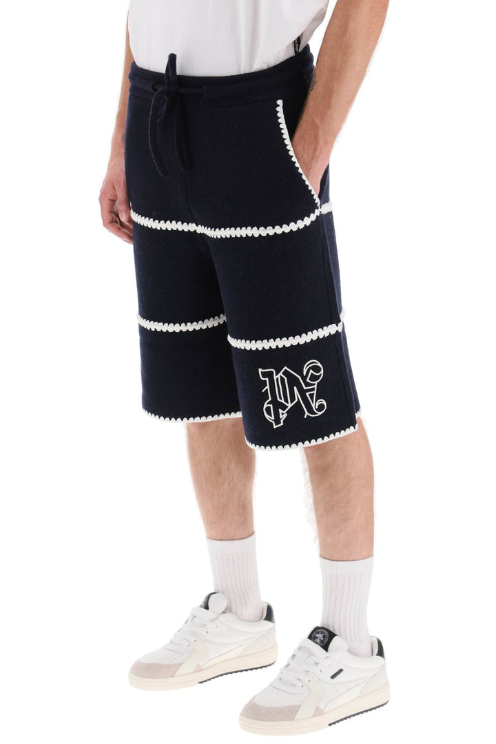 Palm Angels Wool Knit Shorts With Contrasting Trims   Blu