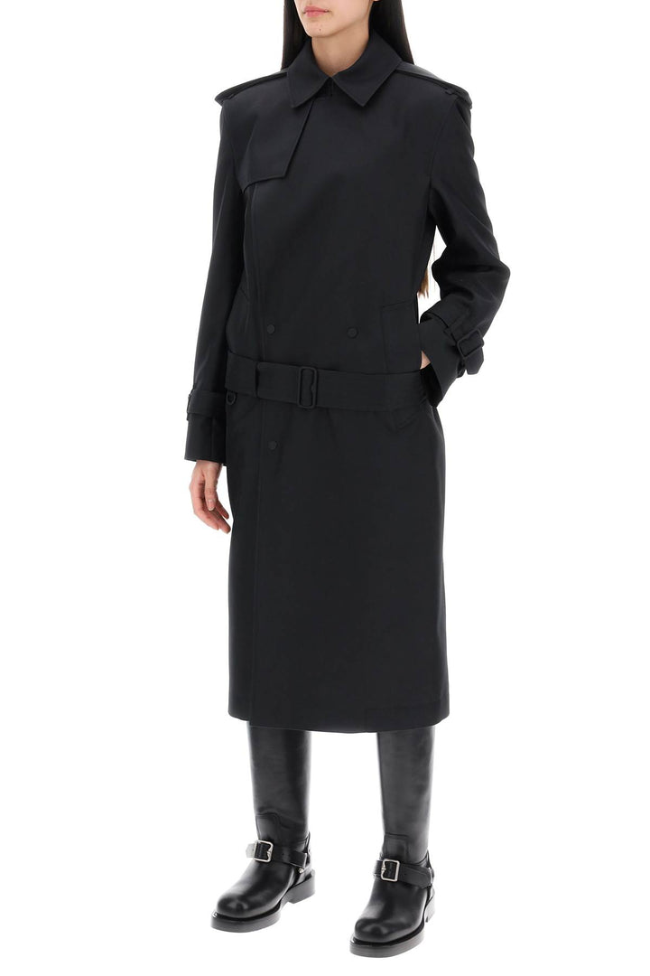 Burberry Double Breasted Silk Twill Trench Coat   Nero