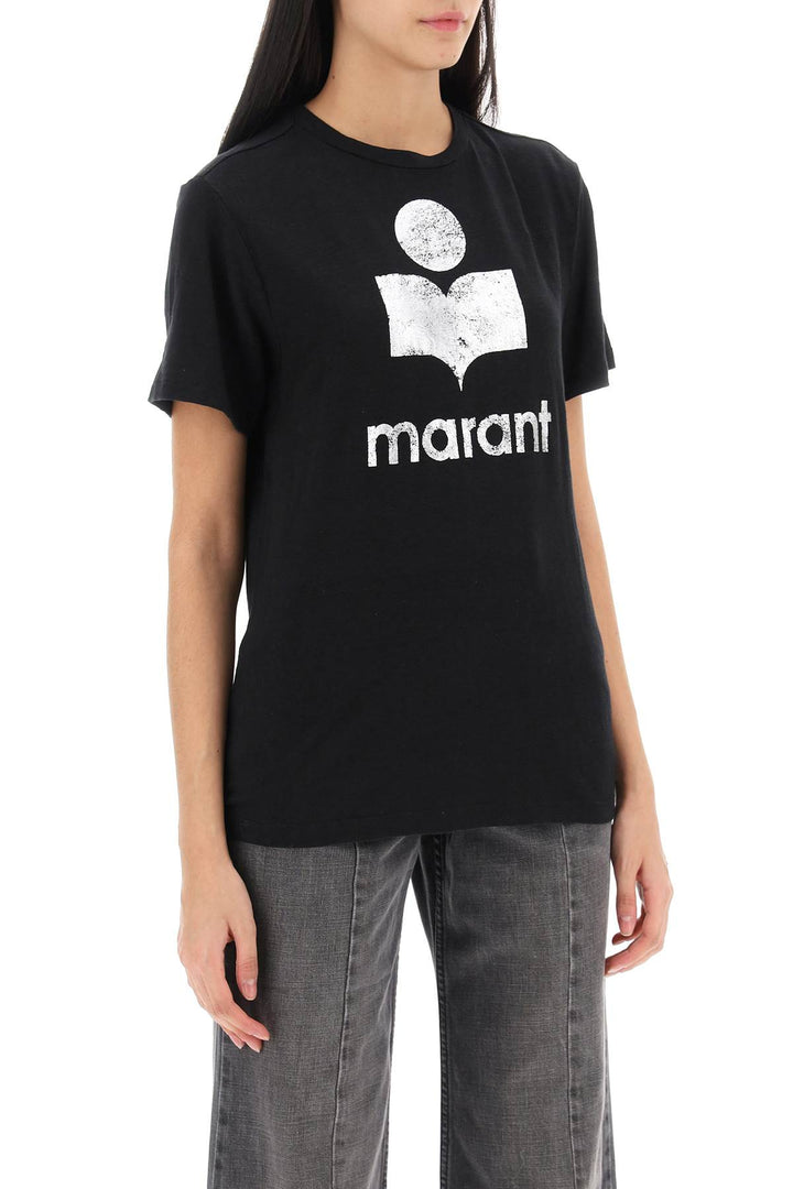Isabel Marant Etoile Zewel T Shirt With Metallic Logo Print   Nero