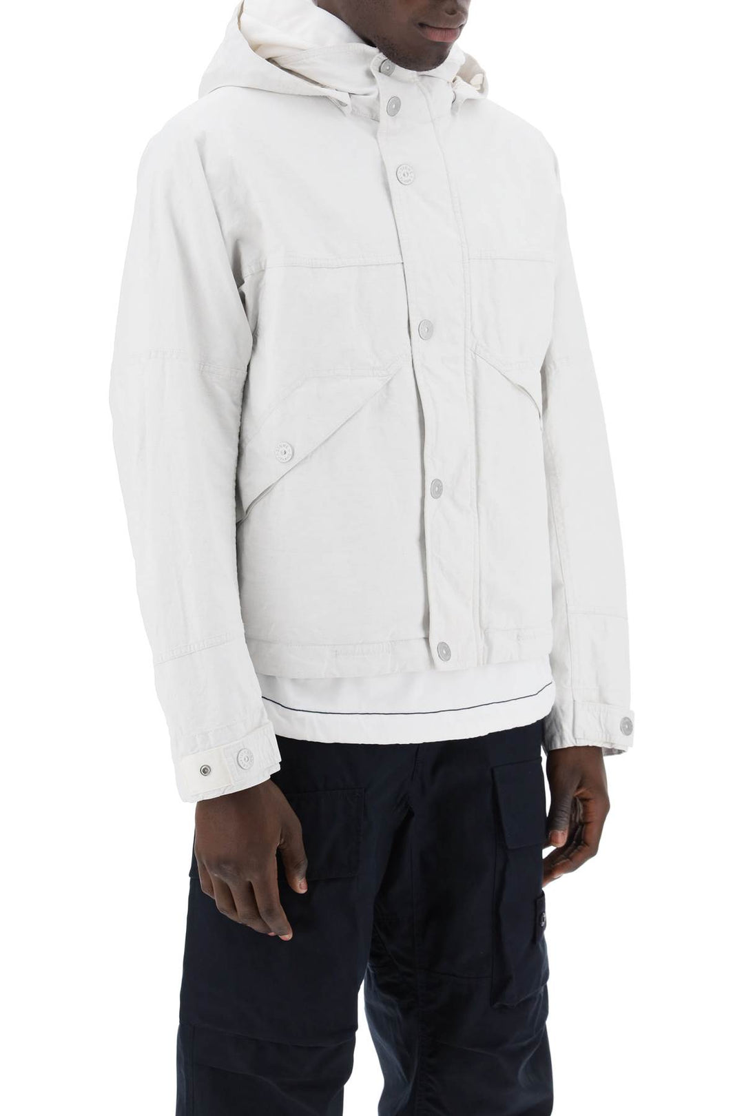 Stone Island Replace With Double Quotemarina Raw Plated Linen Jacket With   Bianco