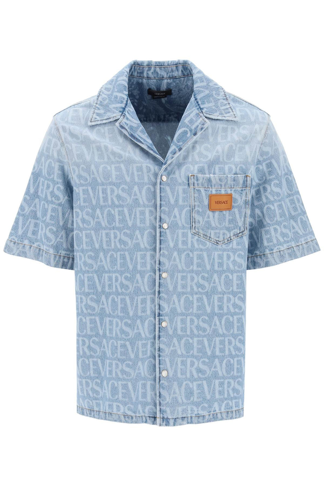 Versace Americana Fit Short Sleeve Denim Shirt   Blu