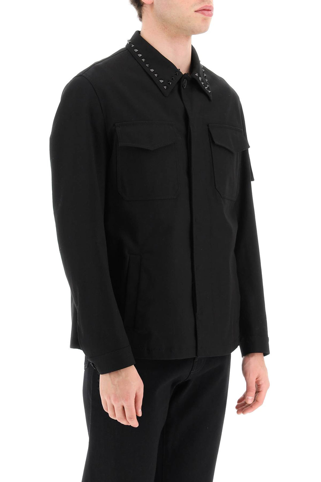 Valentino Black Untitled Studs Workwear Jacket   Nero