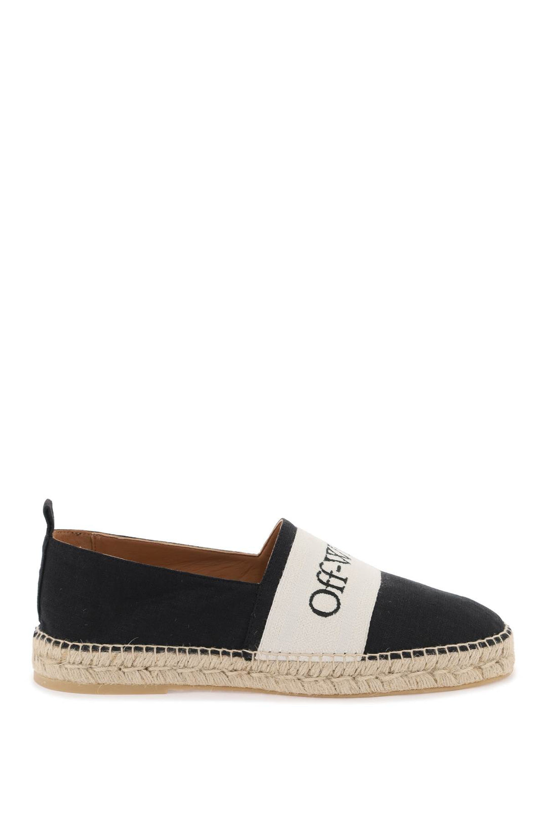 Off White Replace With Double Quotebookish Logo Linen Espadr   Nero