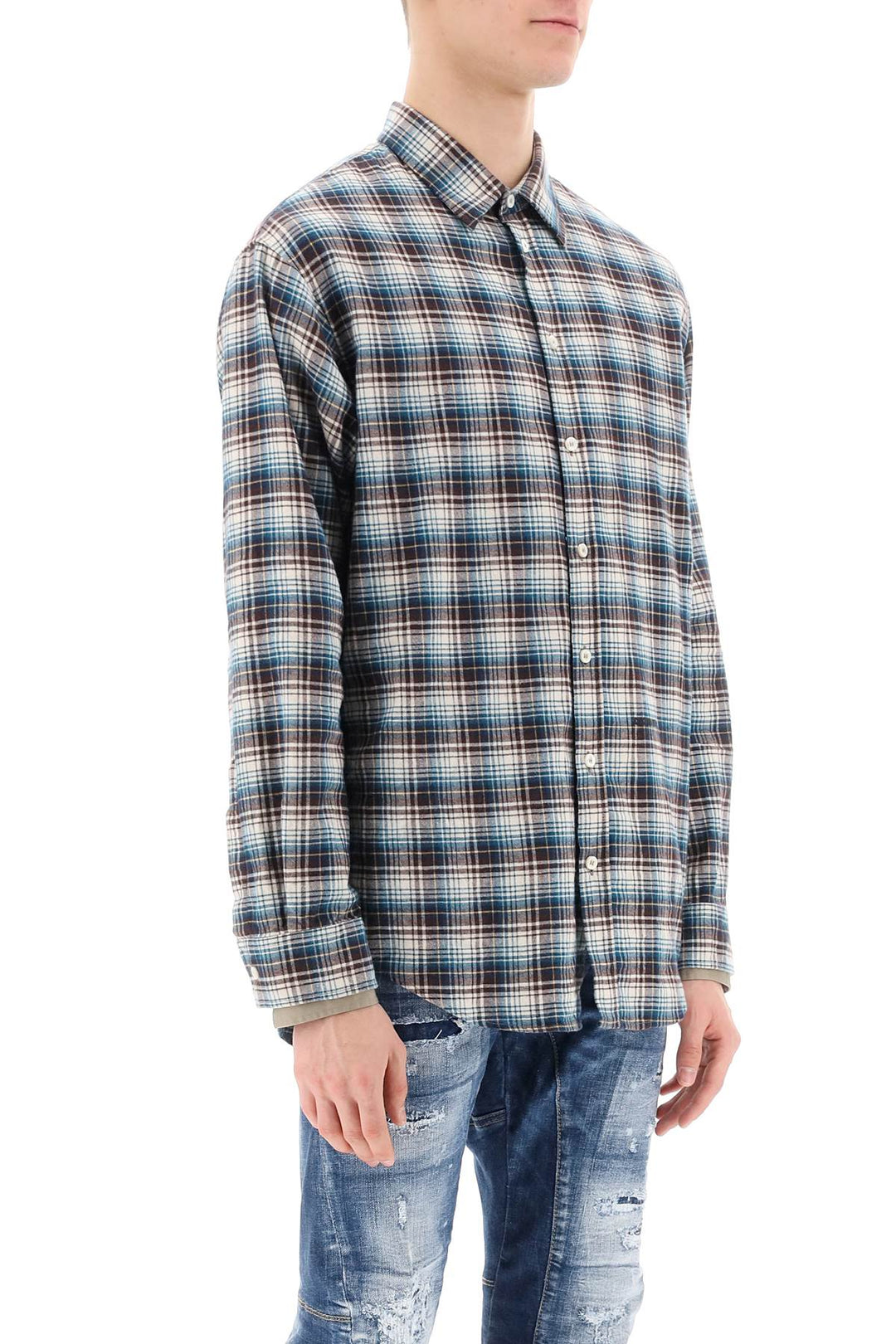 Dsquared2 Check Shirt With Layered Sleeves   Blu