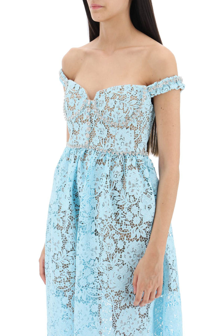 Self Portrait Midi Dress In Floral Lace With Crystals   Celeste