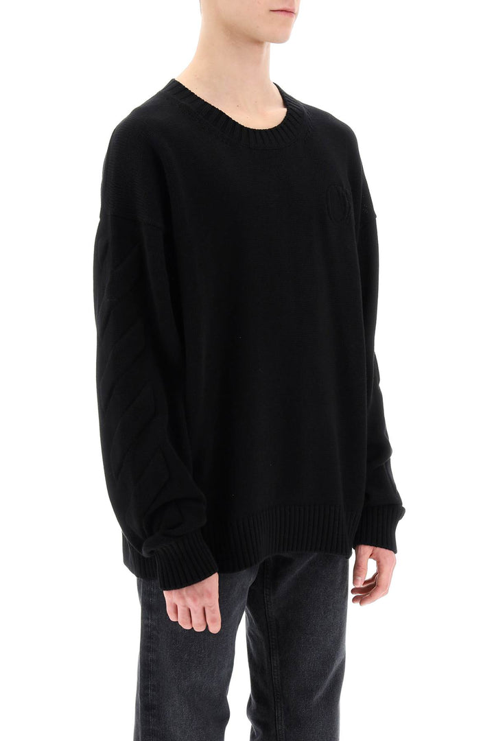 Off White Sweater With Embossed Diagonal Motif   Nero