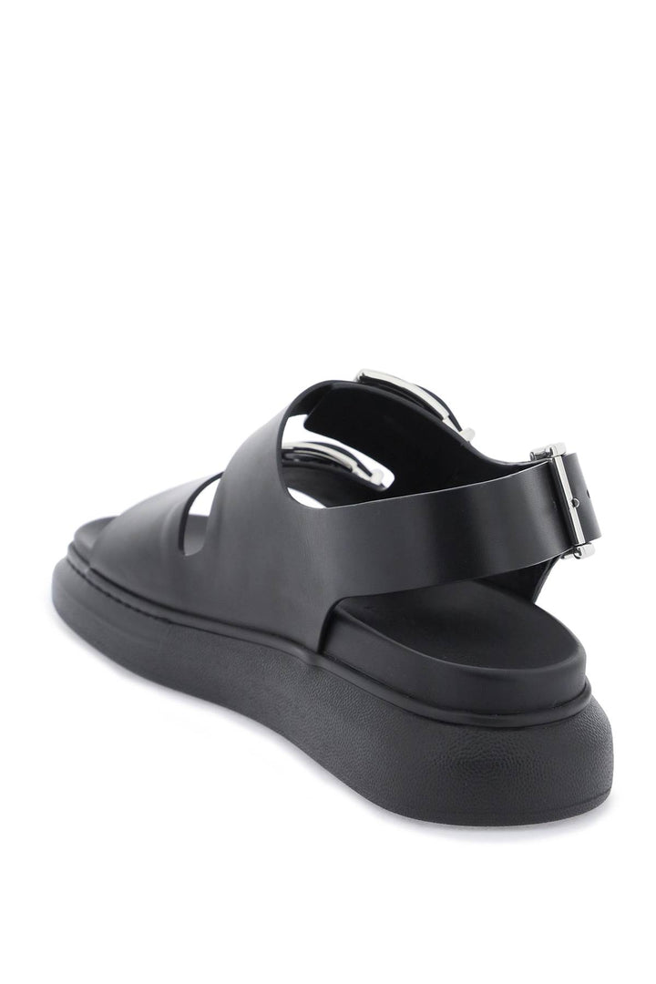 Alexander Mcqueen Leather Sandals With Maxi Buckles   Nero
