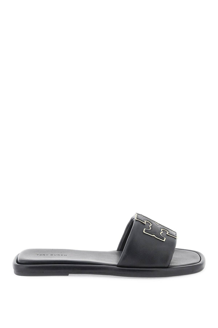 Tory Burch Double T Leather Slides   Nero