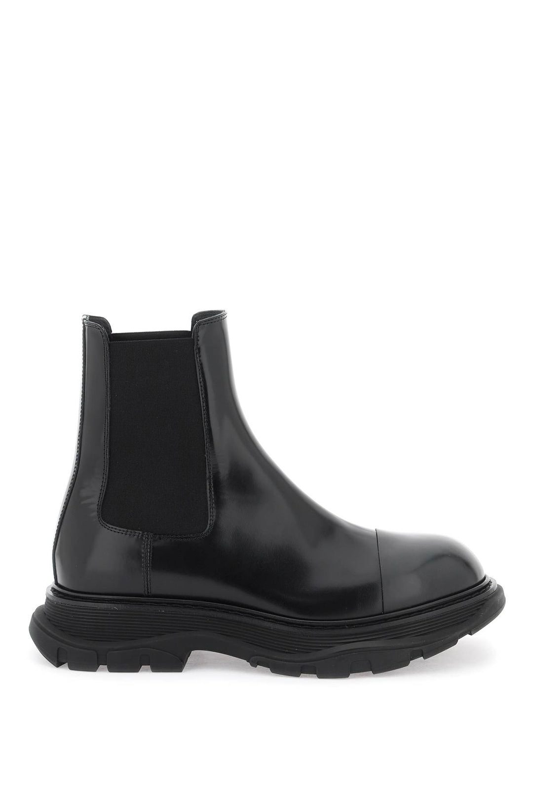 Alexander Mcqueen Chelsea Tread Brushed Leather Ankle   Nero