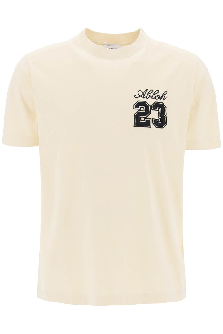 Off White Crew Neck T Shirt With 23 Logo   Beige