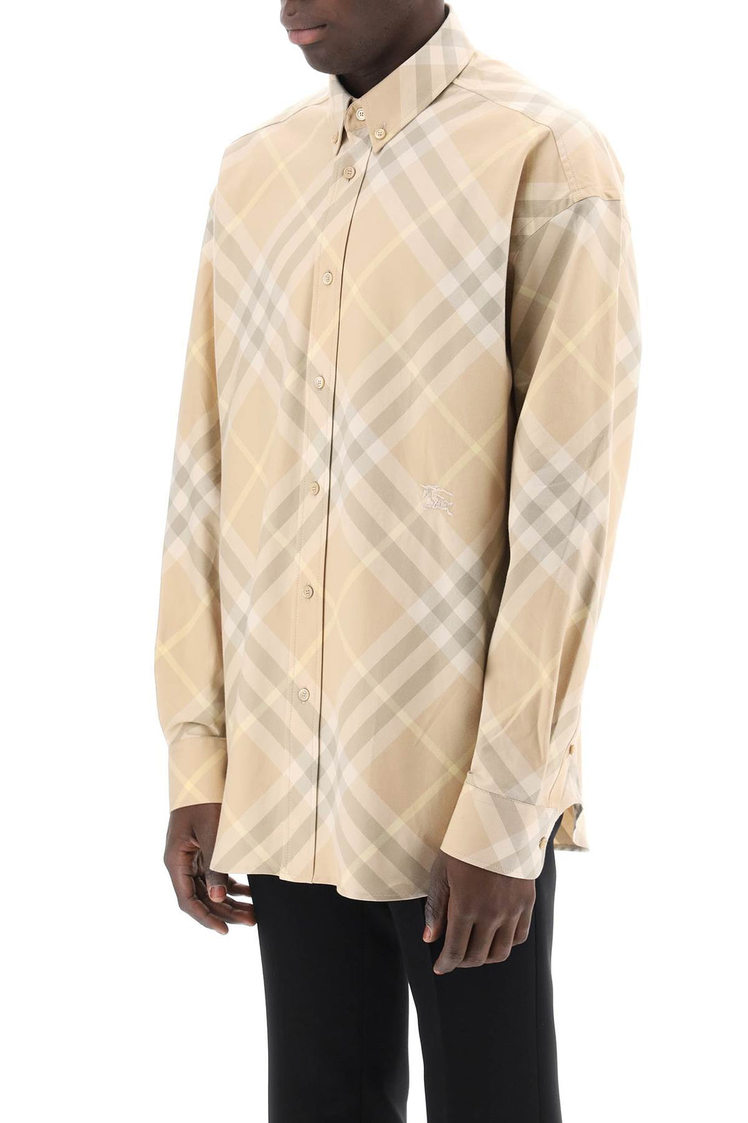 Burberry Replace With Double Quoteorganic Cotton Checkered Shirt   Beige