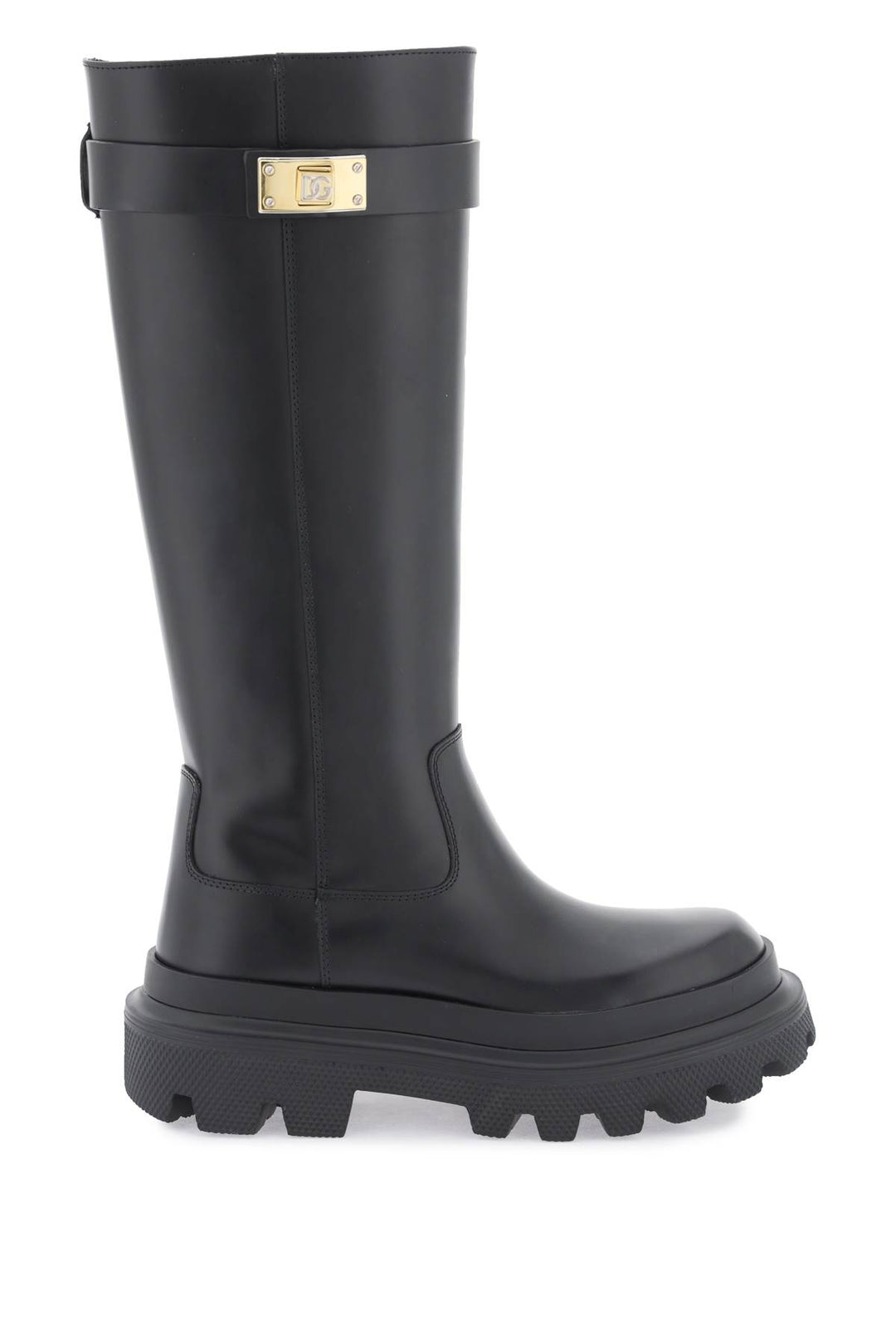 Dolce & Gabbana Leather Boots With Logoed Plaquee   Nero