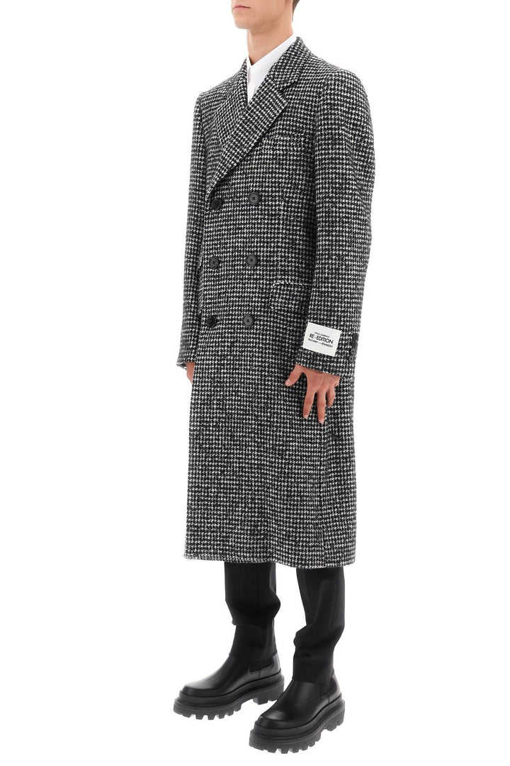 Dolce & Gabbana Re Edition Coat In Houndstooth Wool   Bianco