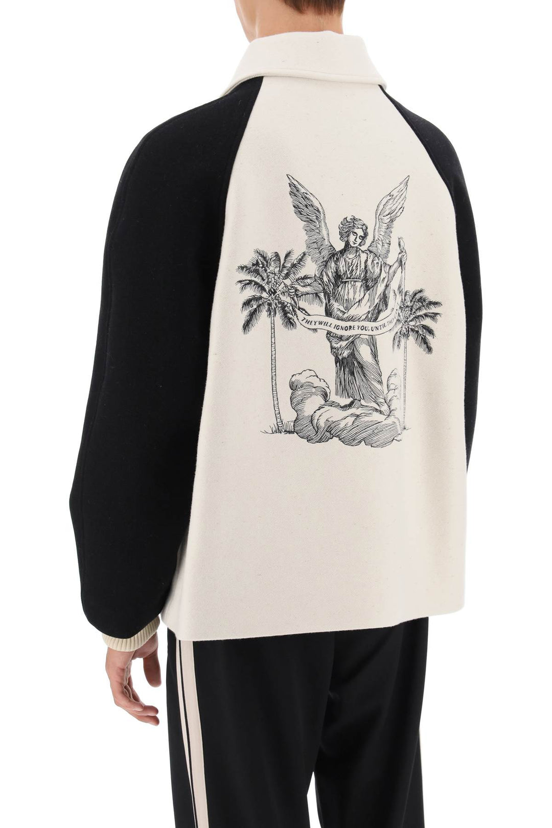 Palm Angels Wool Varsity Jacket With Embroidery   Bianco