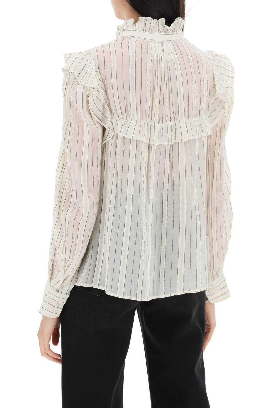 Isabel Marant Etoile Replace With Double Quotestriped Cotton Blouse By Id   Bianco