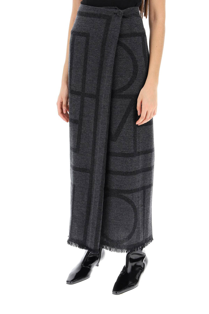 Toteme Monogram Wool Maxi Sarong Skirt   Grigio