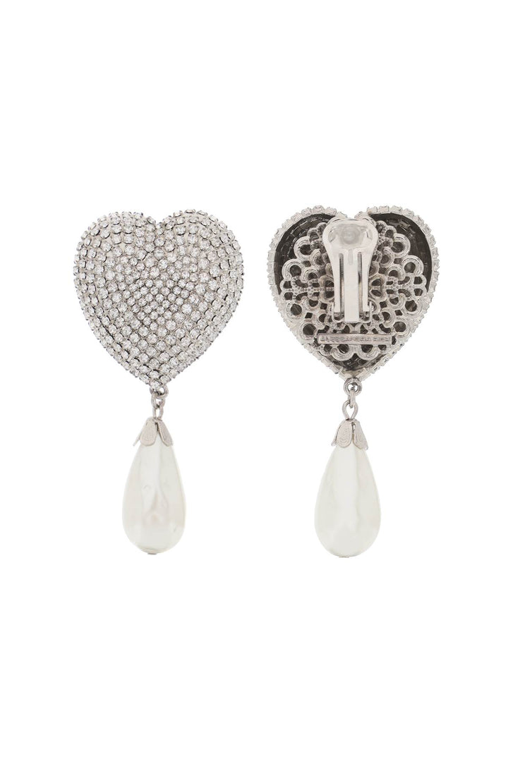 Alessandra Rich Heart Crystal Earrings With Pearls   Argento