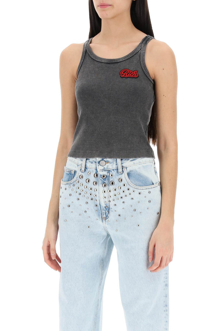 Alessandra Rich Ribbed Tank Top With Logo Patch   Grigio