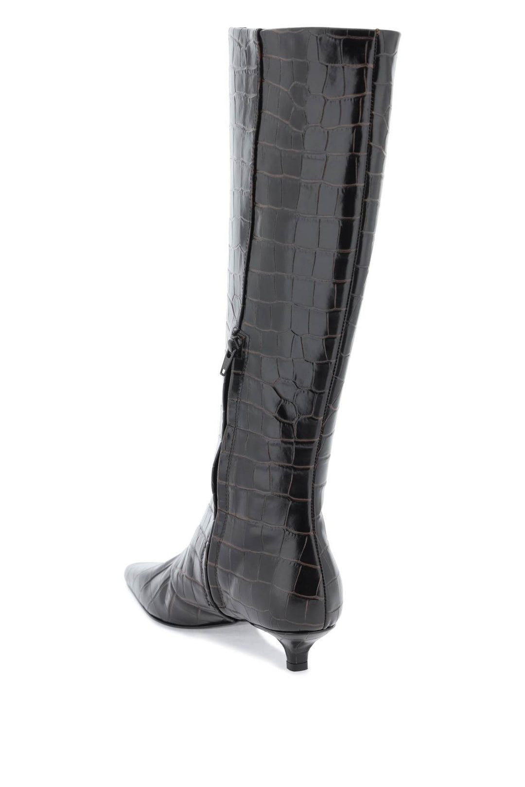 Toteme The Slim Knee High Boots In Crocodile Effect Leather   Marrone