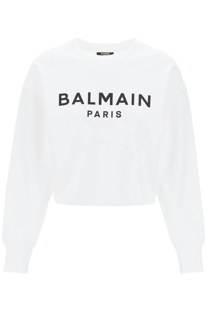 Balmain Cropped Sweatshirt With Flocked Logo   Bianco