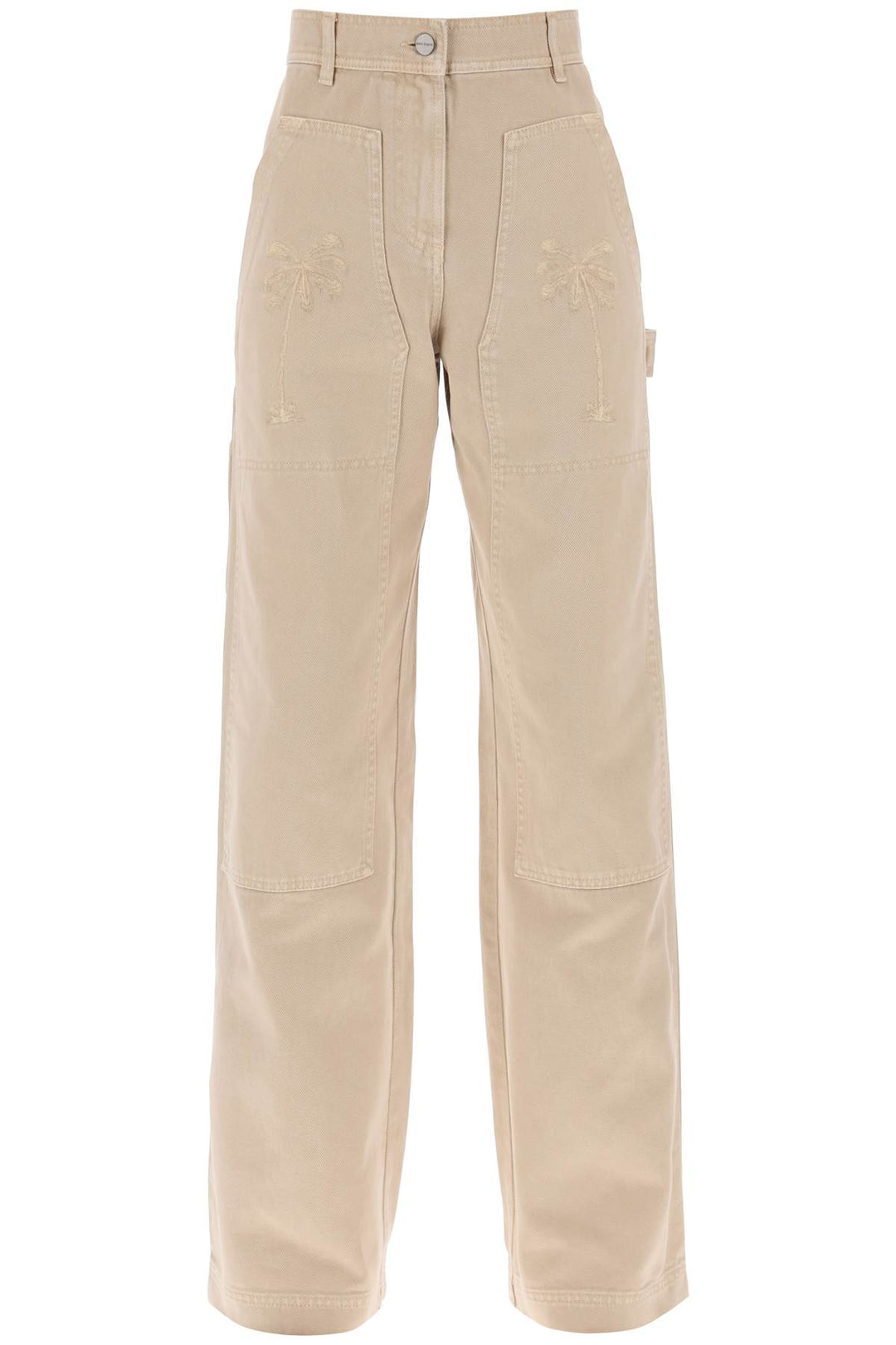 Palm Angels 'Gd Bull' Cargo Pants With Embroidered Palm Trees   Beige