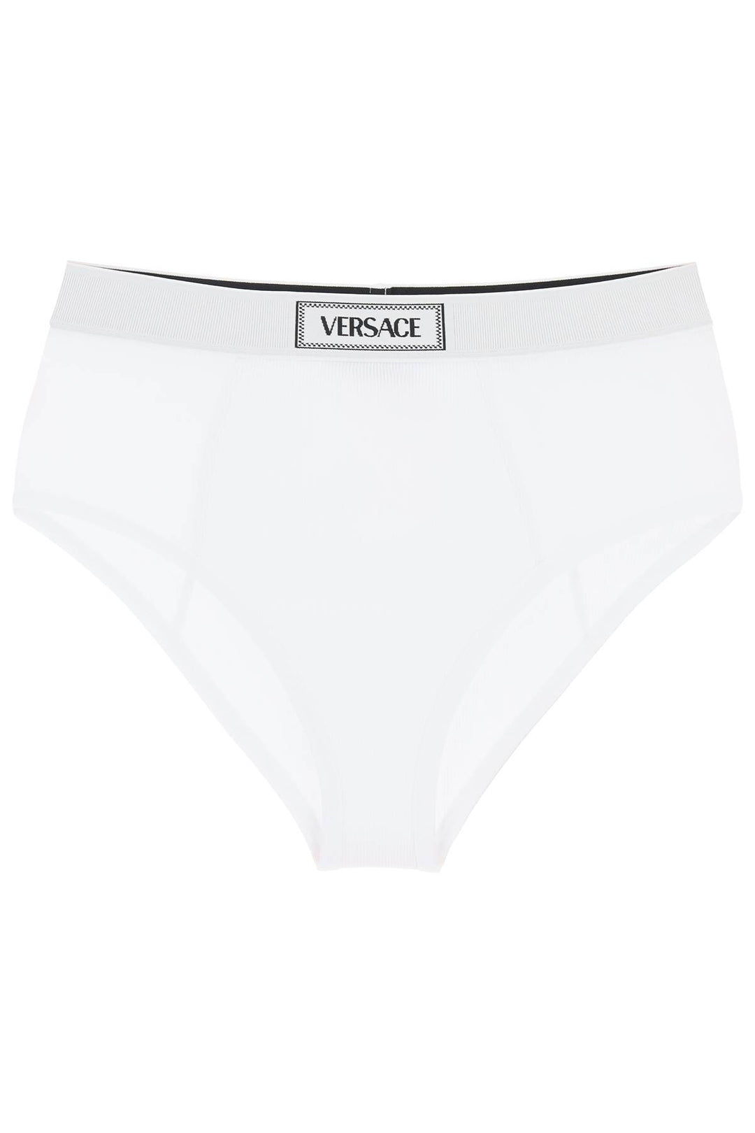 Versace Ribbed Briefs With '90s Logo   Bianco