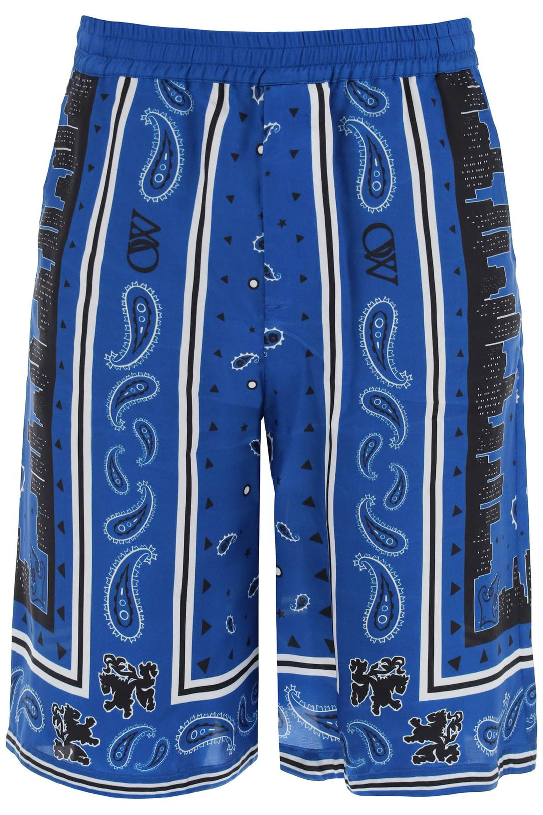 Off White Bermuda Shorts With Paisley Pattern   Blu