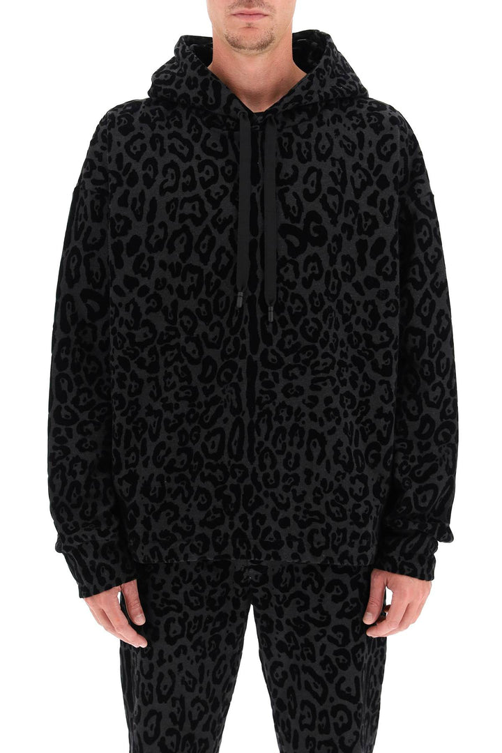 Dolce & Gabbana Flocked Leopard Hoodie   Nero