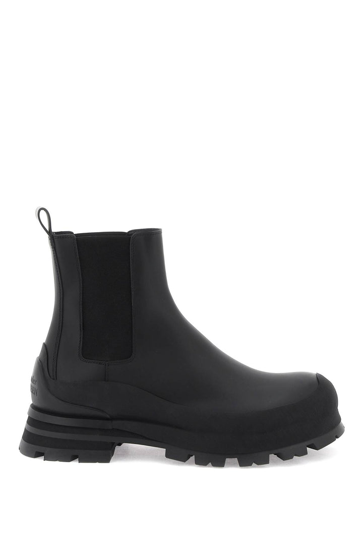 Alexander Mcqueen Leather Chelsea Ankle Boots   Nero