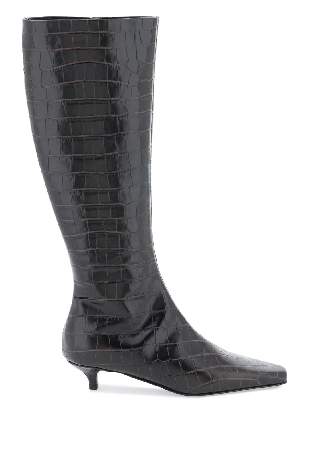 Toteme The Slim Knee High Boots In Crocodile Effect Leather   Marrone