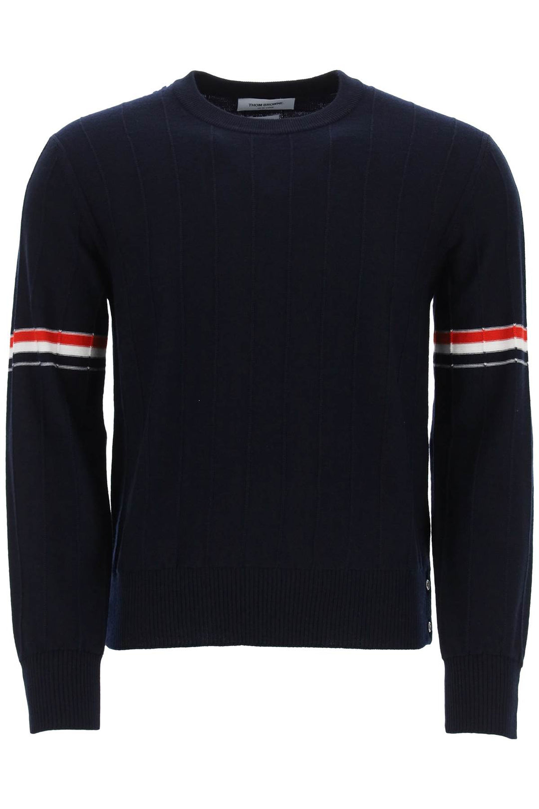 Thom Browne Crew Neck Sweater With Tricolor Intarsia   Blu