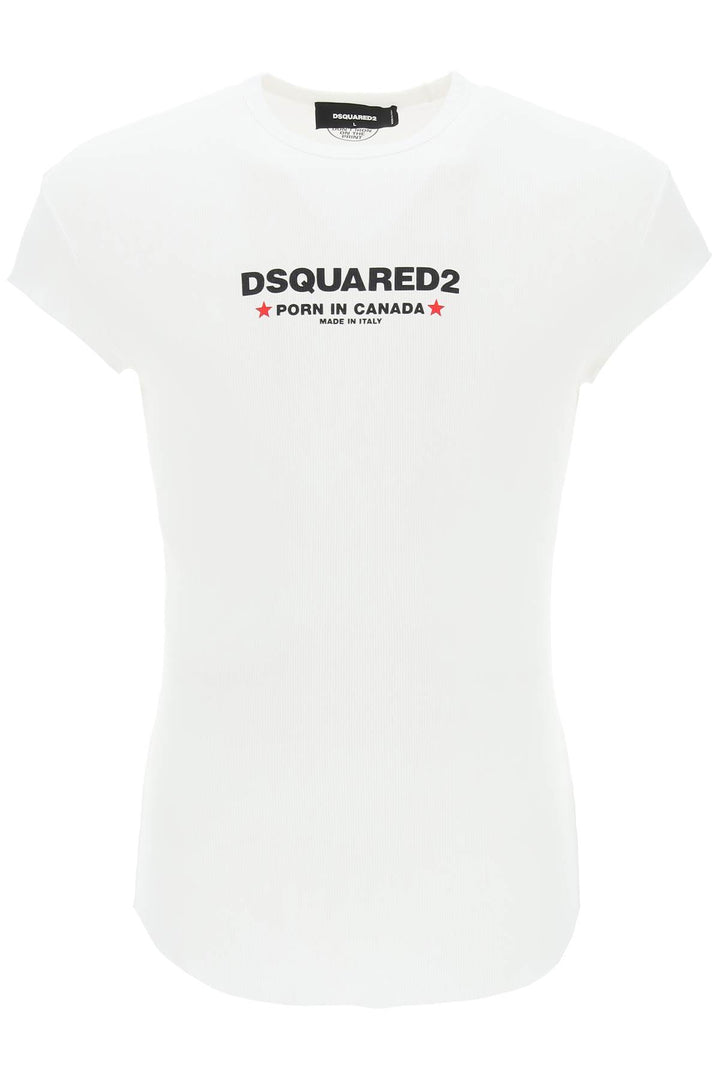 Dsquared2 Choke Fit Ribbed T Shirt   Bianco