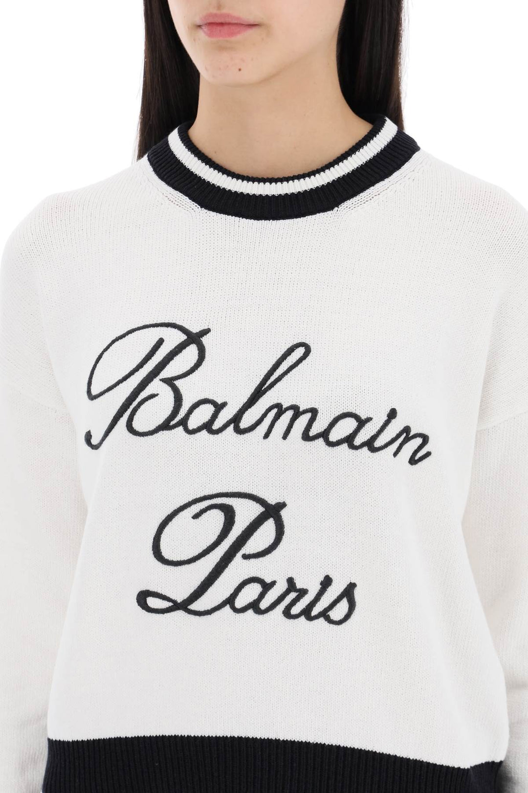 Balmain Embroidered Logo Pullover   Bianco