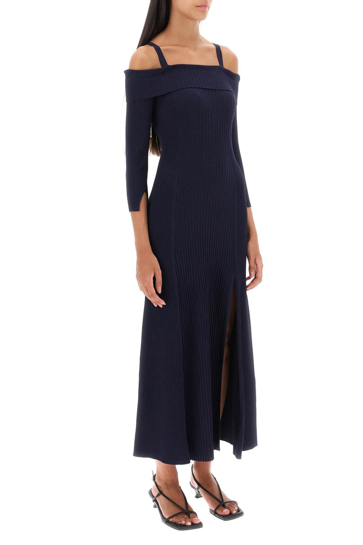 Ganni Long Knitted Off The Shoulder Dress   Blu