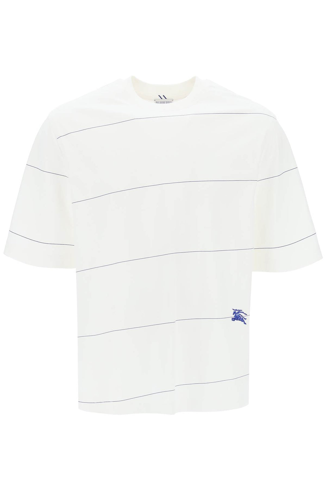 Burberry Striped T Shirt With Ekd Embroidery   Bianco