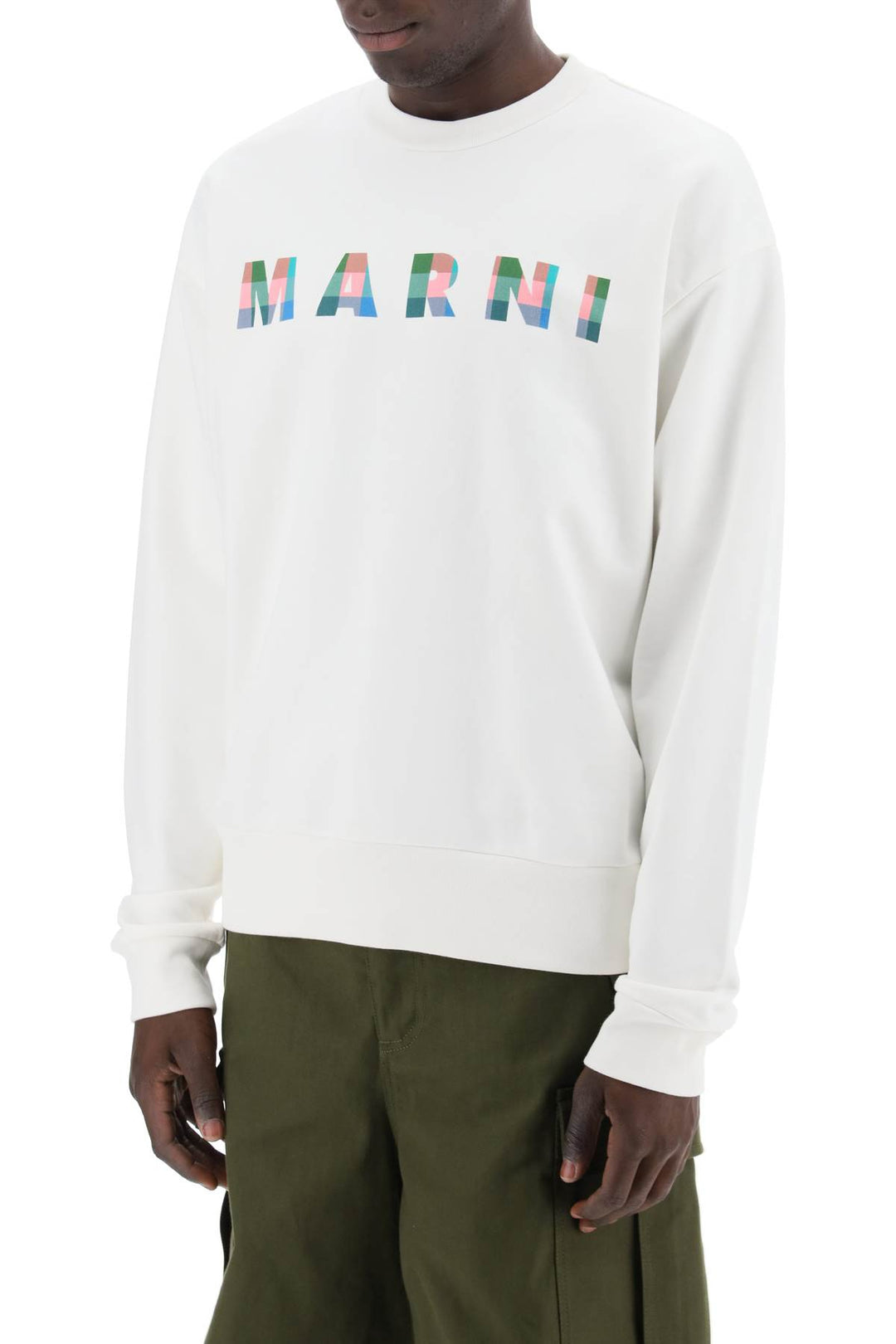 Marni Sweatshirt With Plaid Logo   Bianco