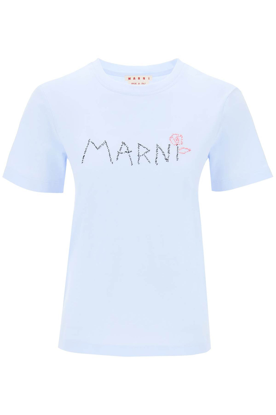 Marni Hand Embroidered Logo T Shirt   Celeste