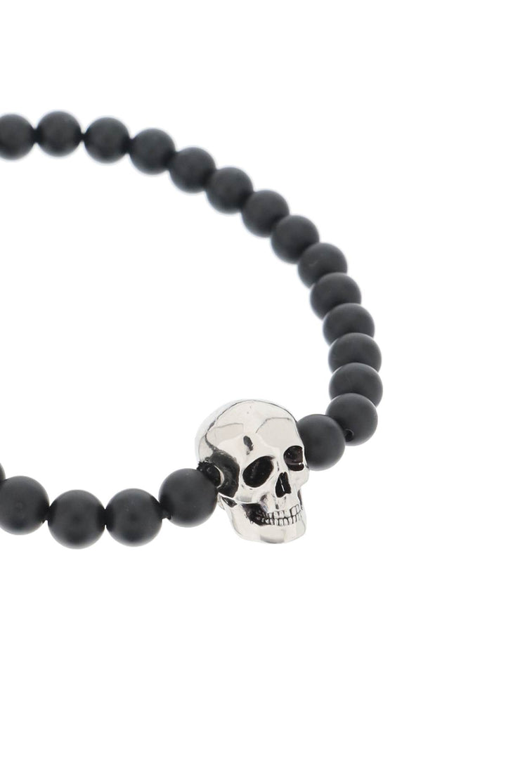 Alexander Mcqueen Skull Bracelet With Pearls   Nero
