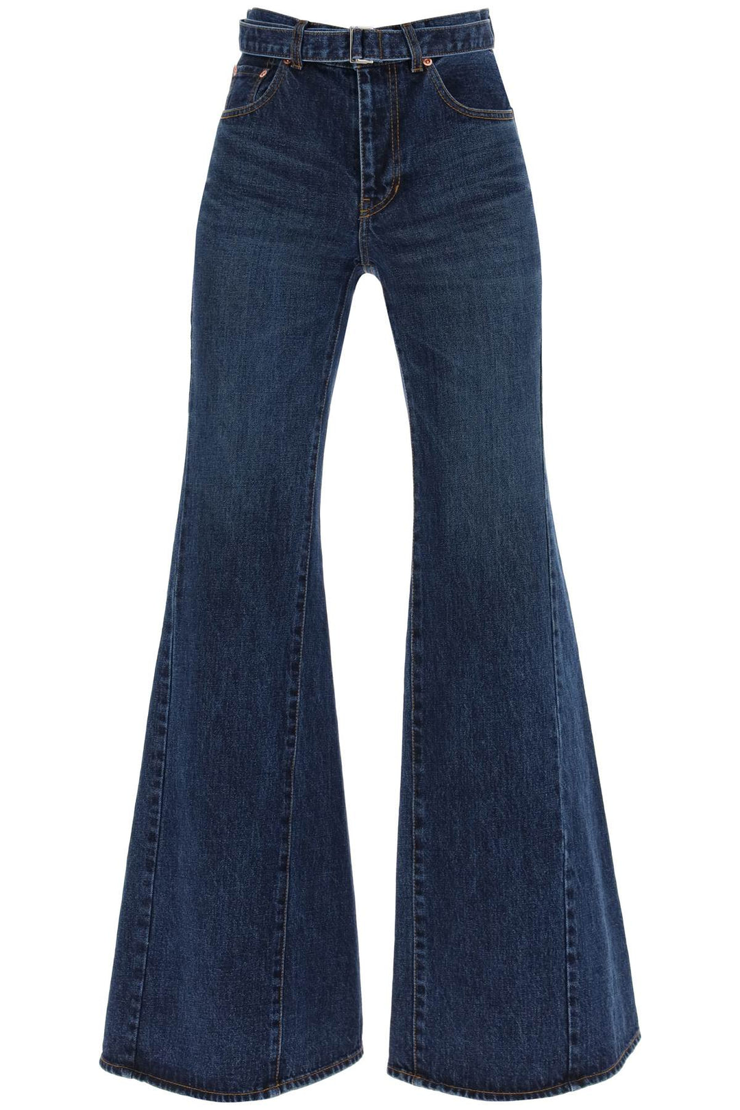 Sacai Boot Cut Jeans With Matching Belt   Blu