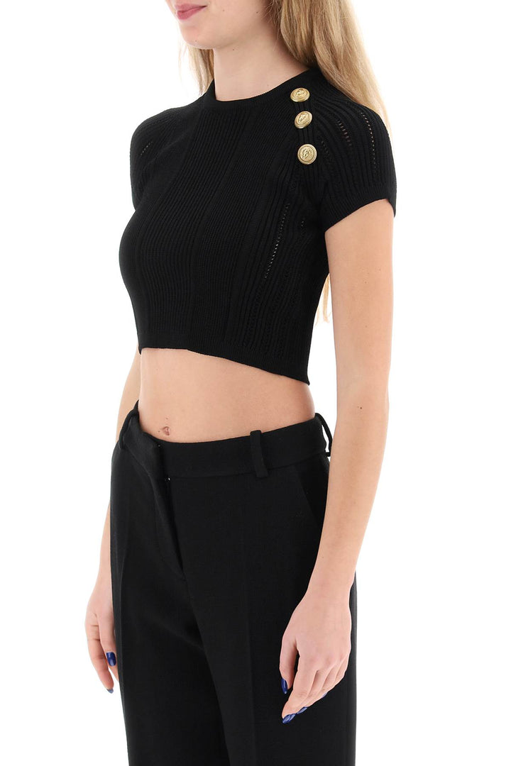 Balmain Knitted Cropped Top With Embossed Buttons   Nero