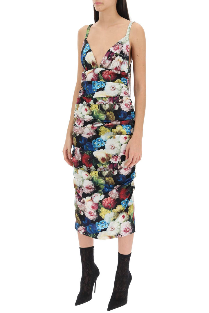 Dolce & Gabbana Nocturnal Flower Draped Midi Dress   Multicolor