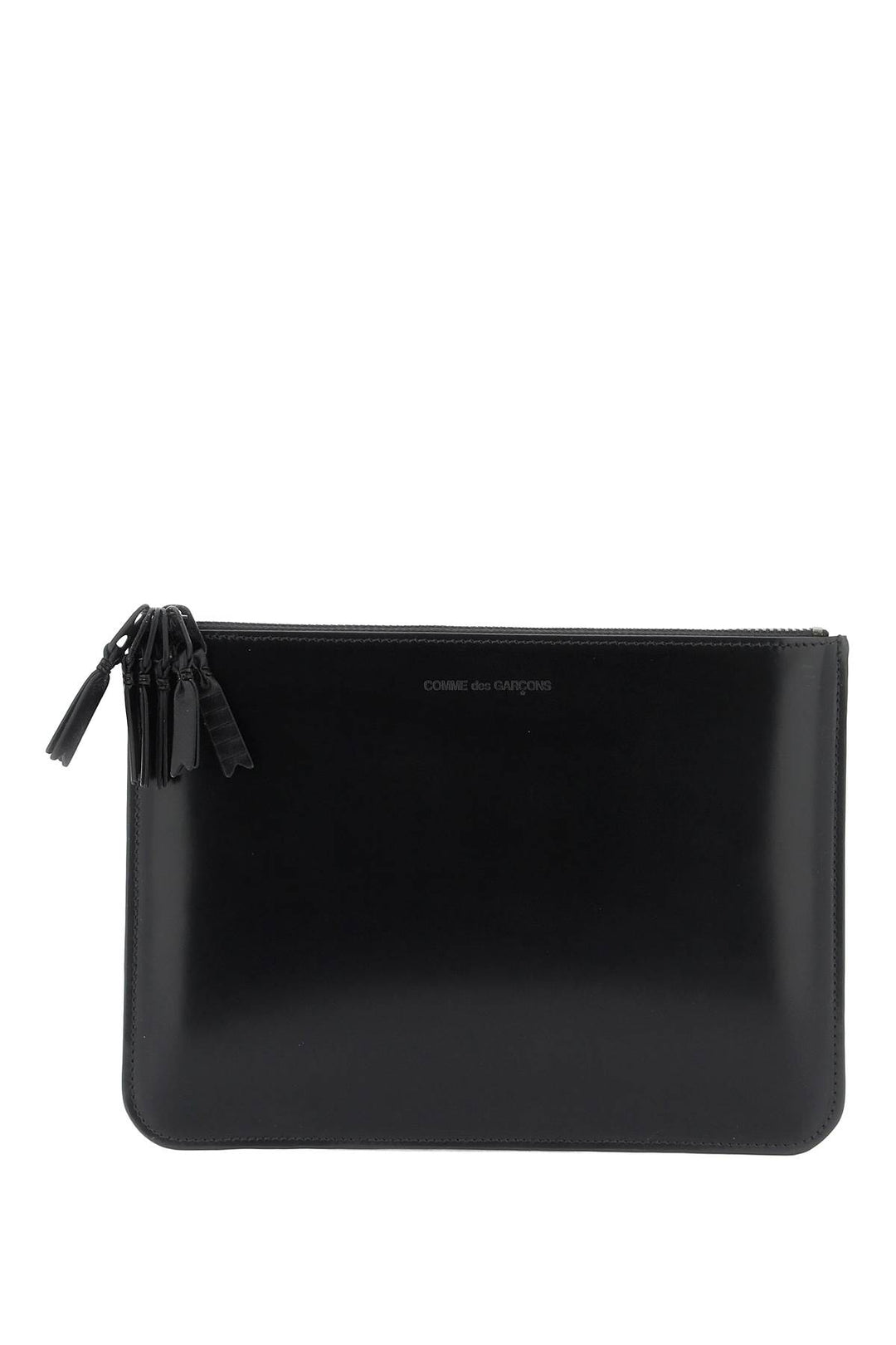 Comme Des Garcons Wallet Brushed Leather Multi Zip Pouch With   Nero