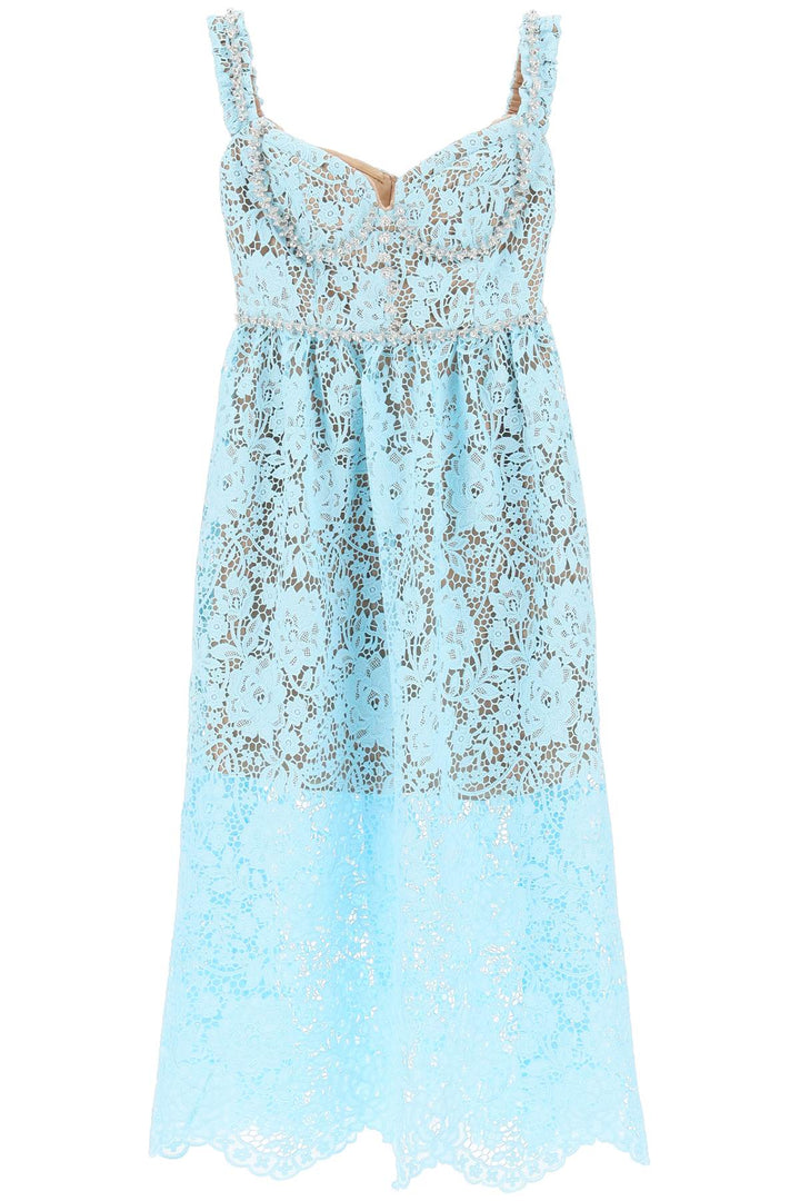 Self Portrait Midi Dress In Floral Lace With Crystals   Celeste