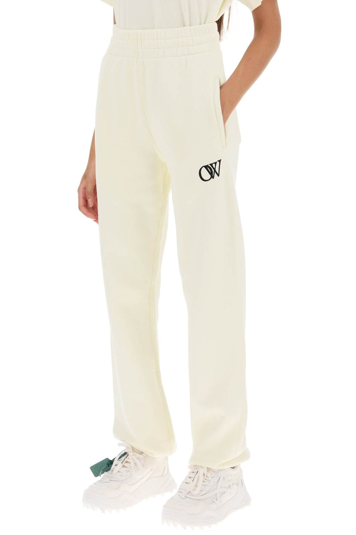 Off White Joggers With Flocked Logo   Bianco