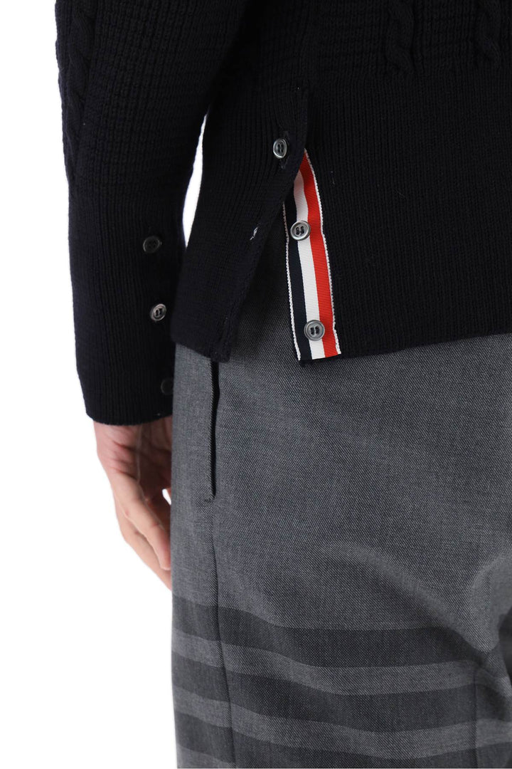 Thom Browne Cable Wool Sweater With Rwb Detail   Blu