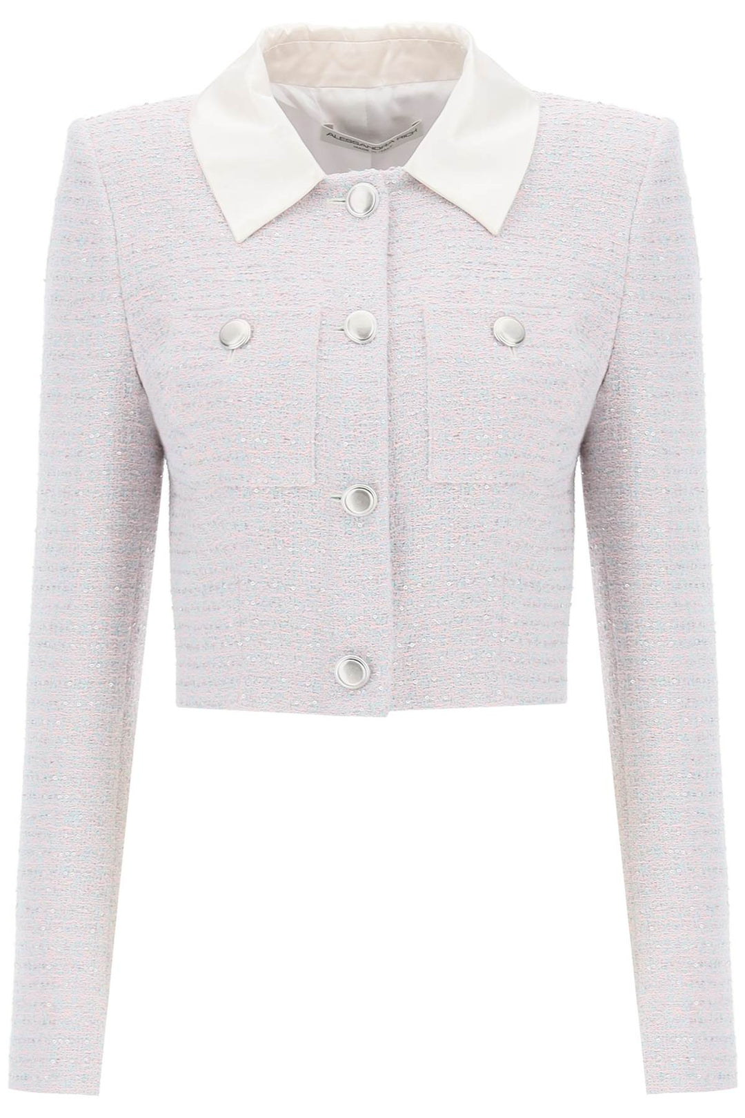 Alessandra Rich Cropped Jacket In Tweed Boucle'   Celeste