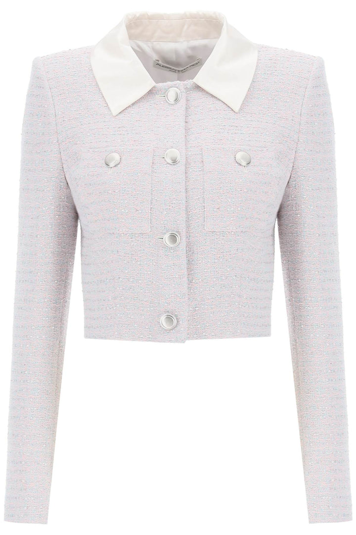 Alessandra Rich Cropped Jacket In Tweed Boucle'   Celeste