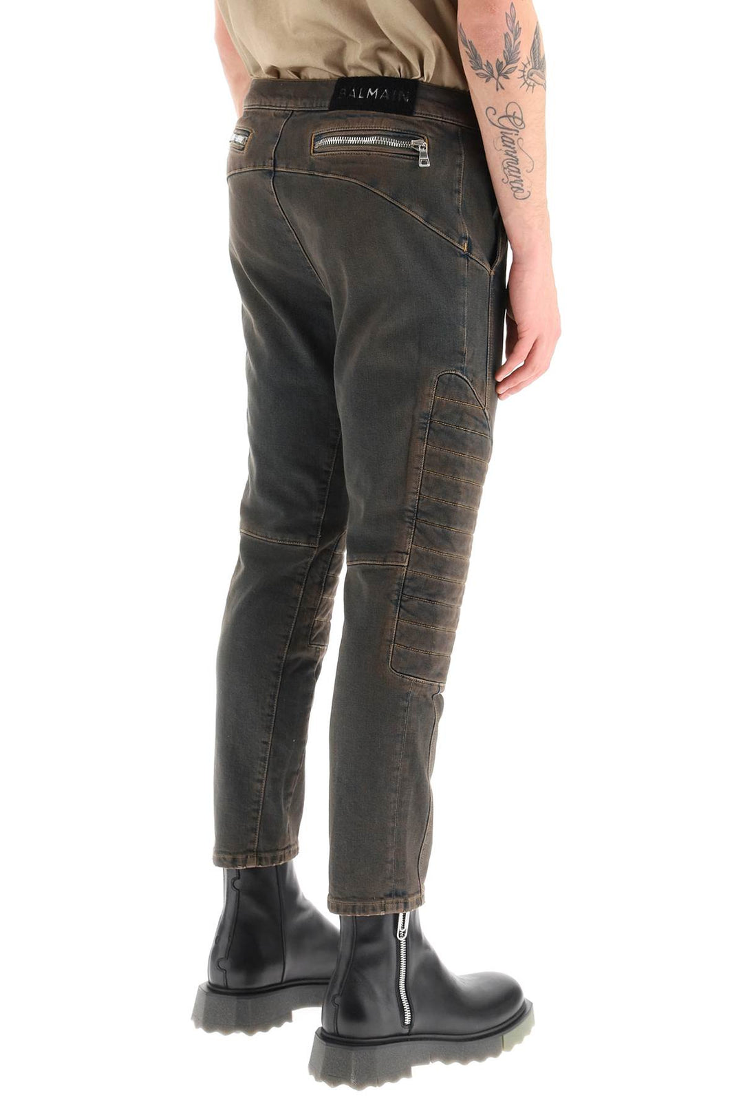 Balmain Stretch Jeans With Quilted And Padded Inserts   Marrone
