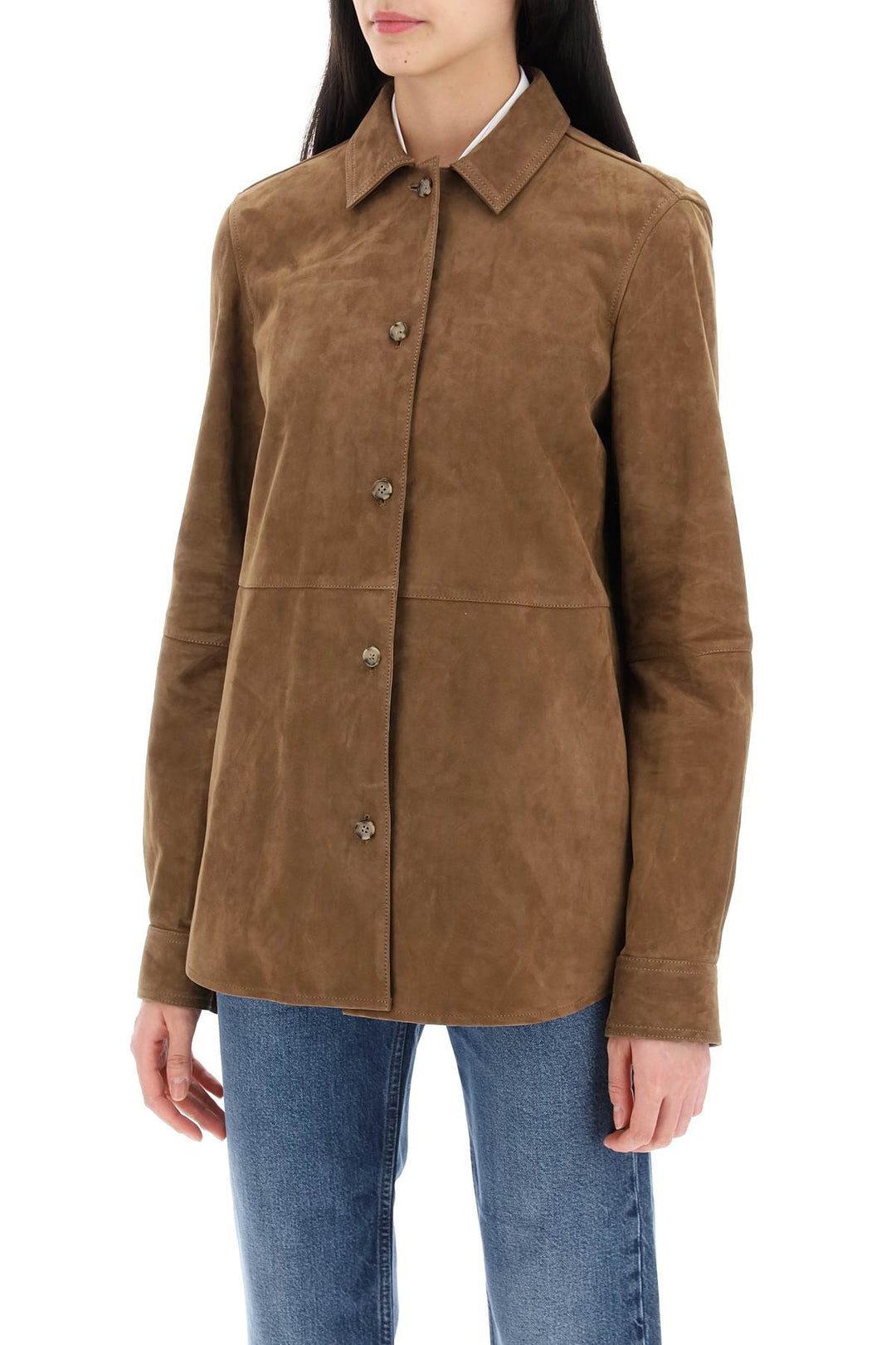 Toteme Suede Leather Overshirt For   Marrone