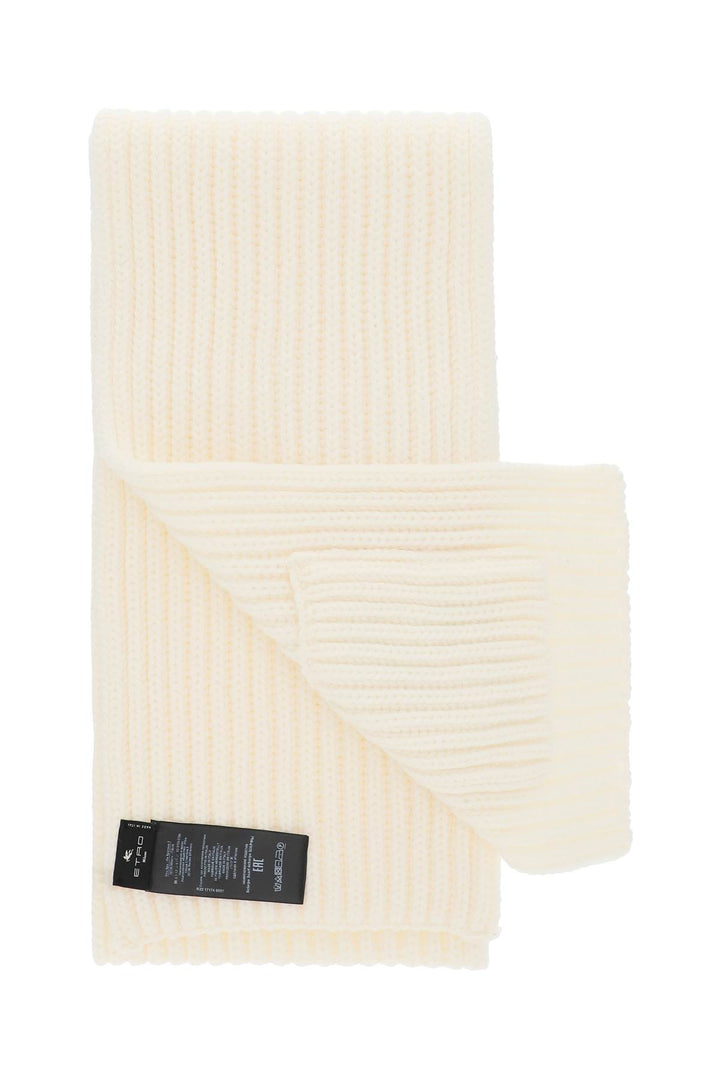 Etro Wool Scarf With Logo   Bianco